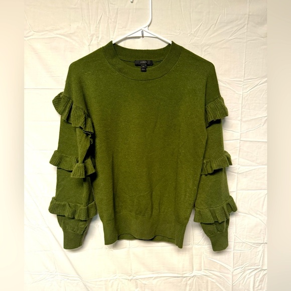 J. Crew Sweaters - J. CREW Ruffle Sleeve Sweater, Wool Blend, Green, Size XSS